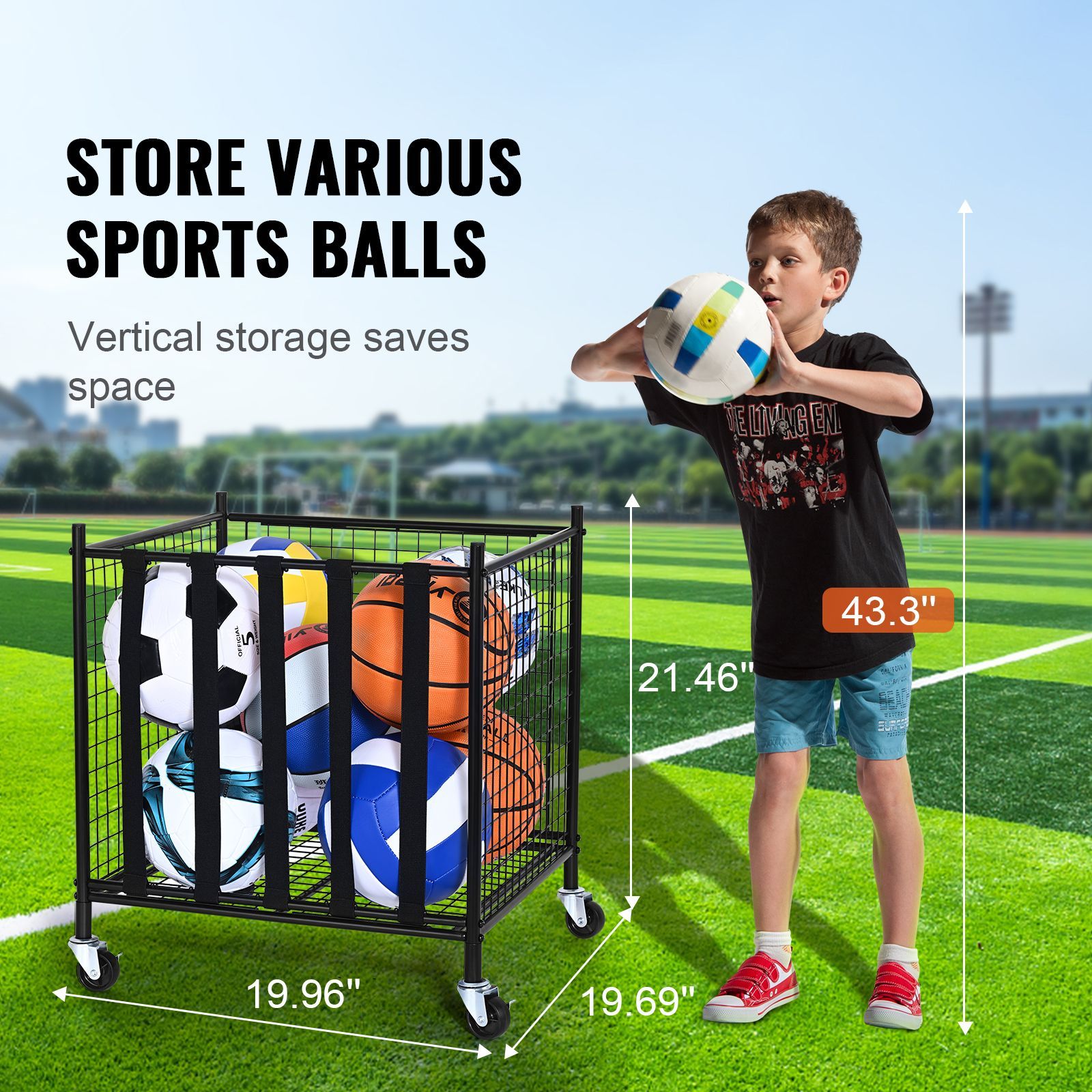 롤링 스포츠 공 보관 카트, 탄성 스트랩이 있는 잠금식 - Sports Equipment Outdoor Storage 리뷰 및 가격