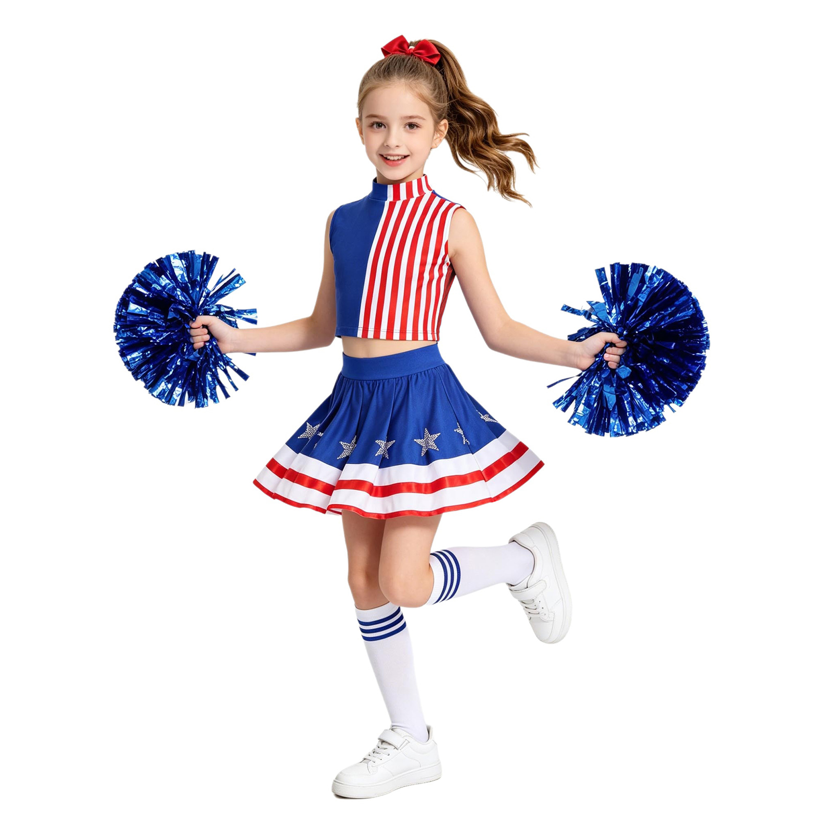 키즈 여아 치어리딩 의상 독립기념일 의상 스트라이프 크 - Cheerleading Pom Pom 리뷰 및 가격