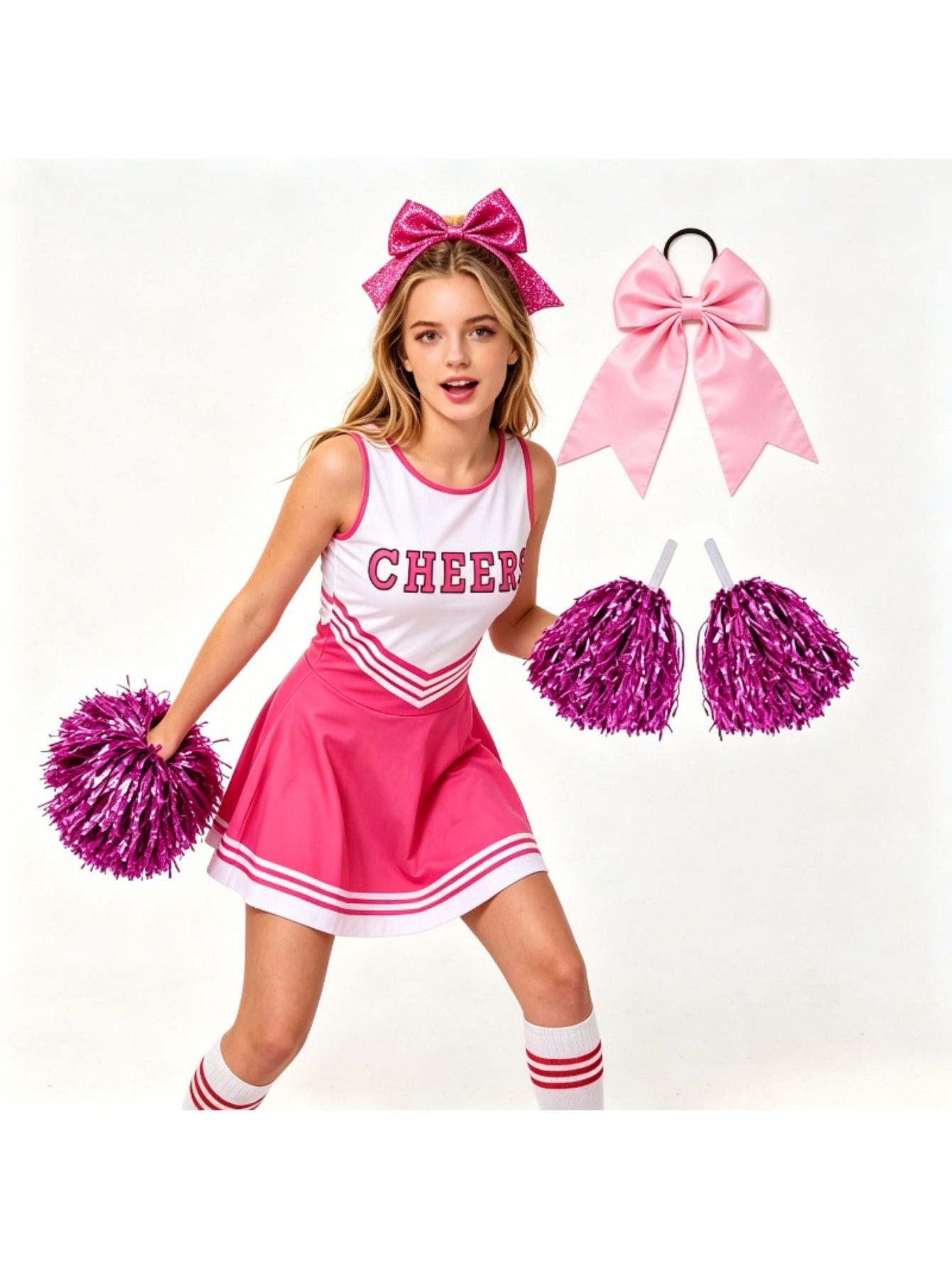 프린트된 치어리딩 세트 여성용 크롭탑과 폼폼 장식 스커 - Cheerleading Pom Pom 리뷰 및 가격